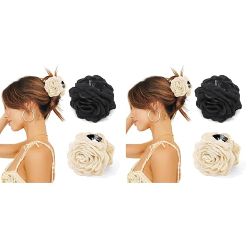 PALAY® 4PCS Rose Hair Claw Clips for Women Aesthetic Large 3.5 In Clutchers Blooming Flower Clip Hawaiian Fashion Black White PALAY® 4PCS Rose Hair Claw Clips for Women Aesthetic Large 3.5 In Clutchers Blooming Flower Clip Hawaiian Fashion Black White